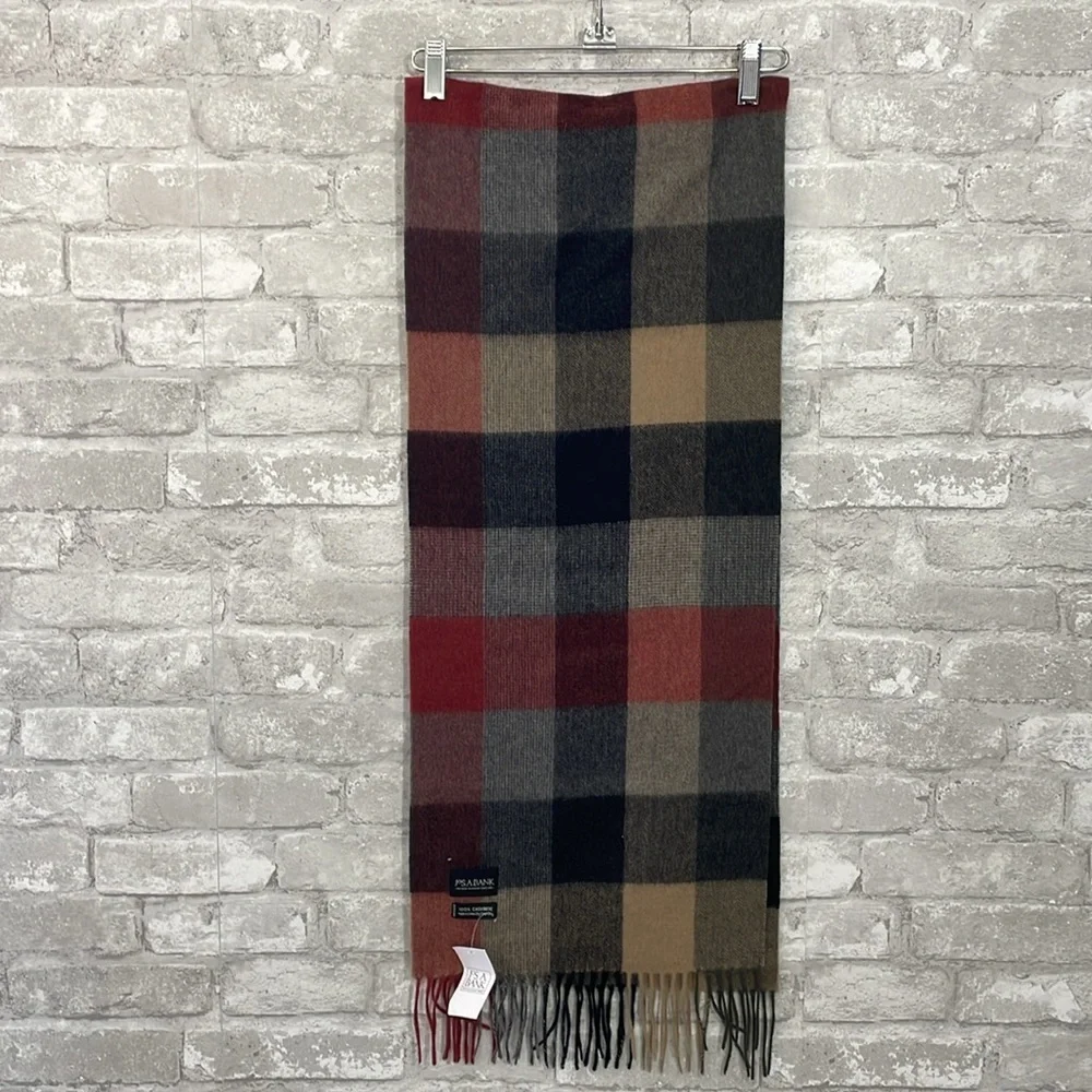 Jos A Bank Cashmere Plaid Fringe Scarf